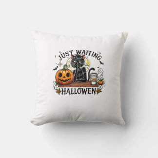 Just Waiting For Halloween Black Cat Lady Ice Coff Cushion