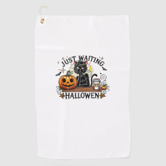 Just Waiting For Halloween Black Cat Lady Ice Coff Golf Towel
