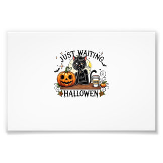 Just Waiting For Halloween Black Cat Lady Ice Coff Photo Print