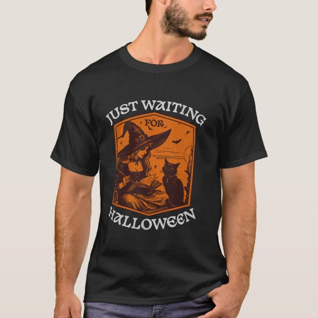 Just Waiting for Halloween Cat T Shirt (Front)