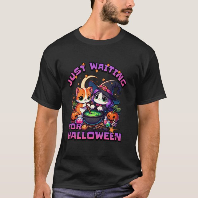 Just Waiting for Halloween Cat T Shirt (Front)