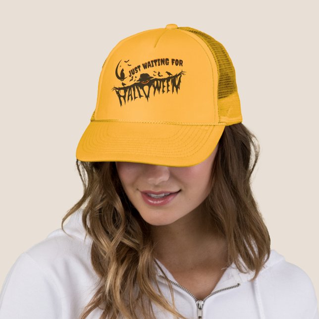 Just Waiting For Halloween Fun Pumpkin Cat Ghostly Trucker Hat (In Situ)