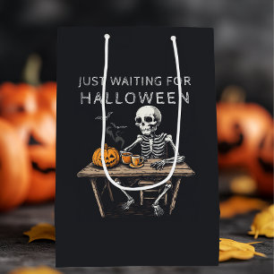 "Just Waiting for Halloween Funny Skeleton Medium Gift Bag
