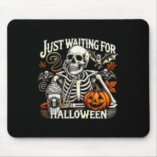 Just Waiting For Halloween Funny Skeleton Pumpkin Mouse Pad