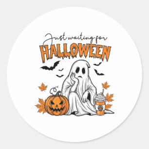 Just Waiting For Halloween Ghost Spooky Summer Vac Classic Round Sticker