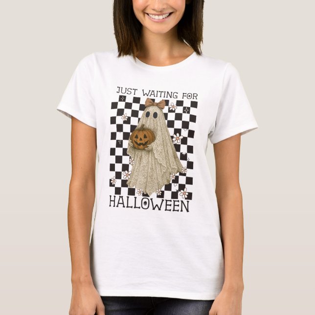 Just Waiting For Halloween Ghost T-Shirt (Front)