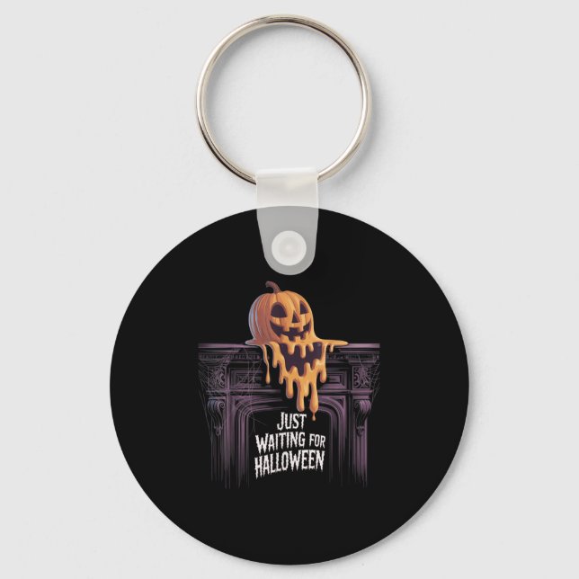 Just Waiting For Halloween Jack O Lantern Hallowee Key Ring (Front)