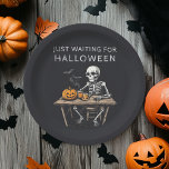 "Just Waiting for Halloween Paper Plates | Funny<br><div class="desc">Add a touch of spooky fun to your Halloween gatherings with these "Just Waiting for Halloween" Paper Plates. Featuring a humourous skeleton design, these plates are perfect for serving up treats at your Halloween party, spooky summer BBQ, or any event where you want to celebrate your love for Halloween. Made...</div>