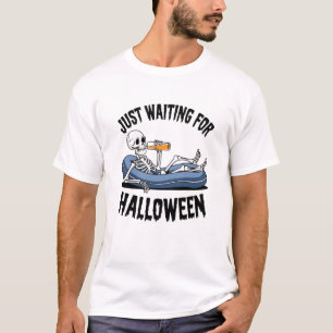 Just Waiting for Halloween" Relaxing Skeleton with T-Shirt