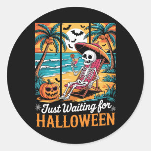 Just Waiting For Halloween Shirt Spooky Ghost Men Classic Round Sticker