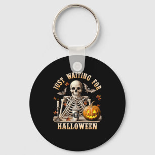 Just Waiting For Halloween Skeleton Coffee Spooky Key Ring