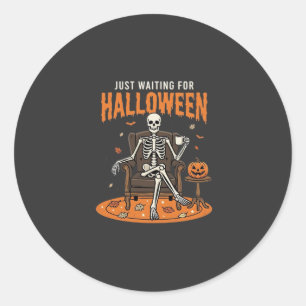 Just Waiting For Halloween Skeleton Design_1 Classic Round Sticker