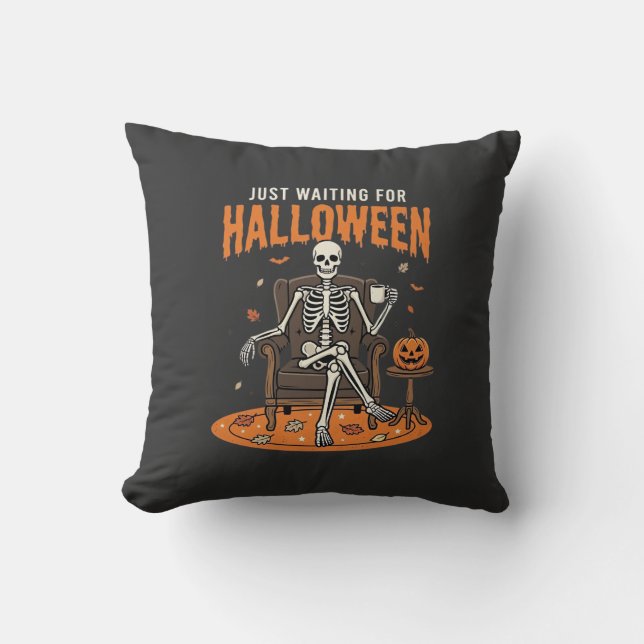 Just Waiting For Halloween Skeleton Design_1 Cushion (Front)
