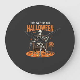 Just Waiting For Halloween Skeleton Design_1 Large Clock