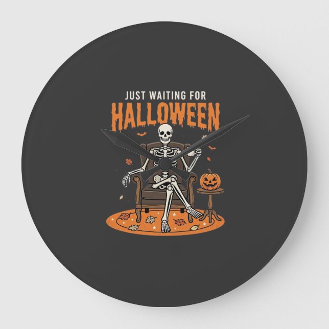 Just Waiting For Halloween Skeleton Design_1 Large Clock (Front)