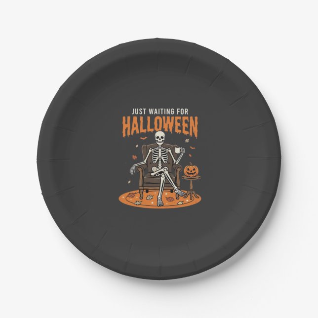 Just Waiting For Halloween Skeleton Design_1 Paper Plate (Front)