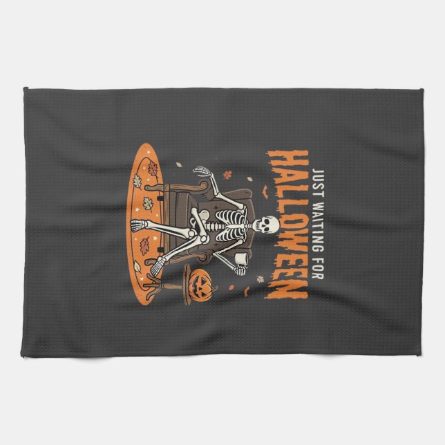 Just Waiting For Halloween Skeleton Design_1 Tea Towel (Horizontal)