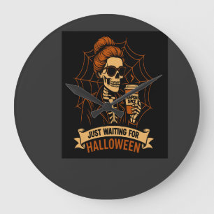 Just Waiting for Halloween Skeleton Large Clock