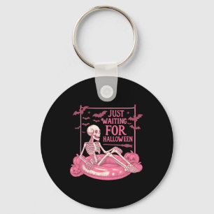 Just Waiting For Halloween Skeleton Pumpkin Spooky Key Ring