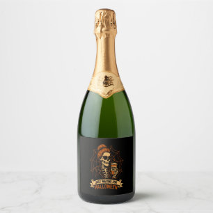 Just Waiting for Halloween Skeleton Sparkling Wine Label