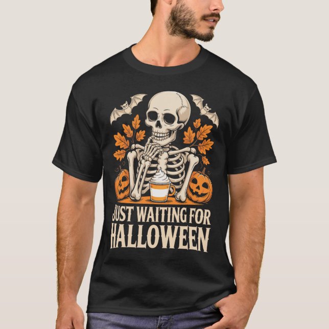 Just Waiting For Halloween Skeleton Summerween  T-Shirt (Front)