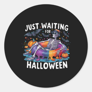 Just Waiting For Halloween Spooky Season Funny Classic Round Sticker