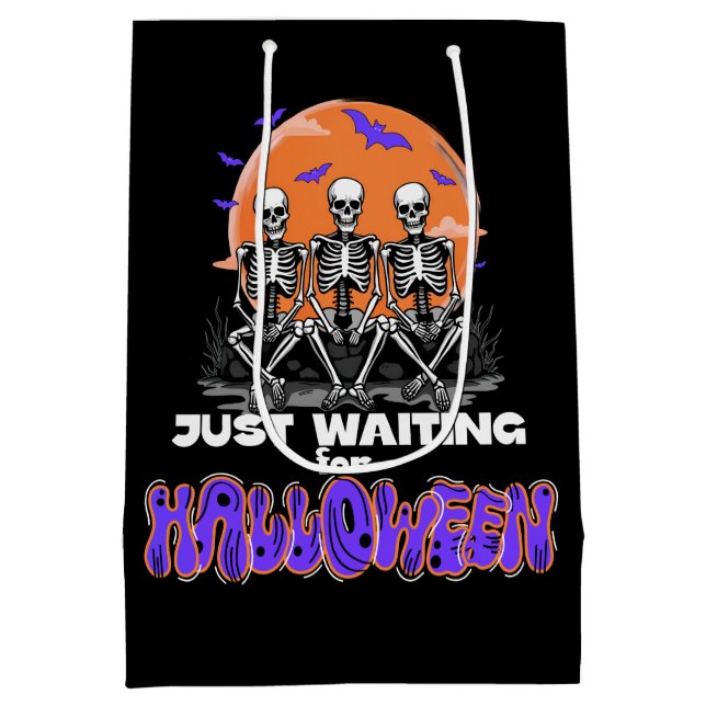 Just Waiting for Halloween, Spooky Skeleton Cute Medium Gift Bag (Back)