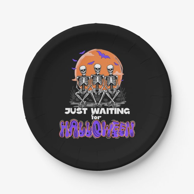 Just Waiting for Halloween, Spooky Skeleton Paper Plate (Front)