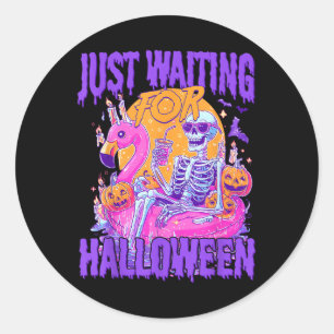 Just Waiting For Halloween Spooky Skeleton Summer Classic Round Sticker