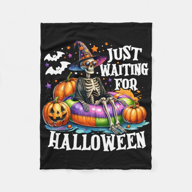 Just Waiting For Halloween Spooky Skeleton Summer  Fleece Blanket (Front)
