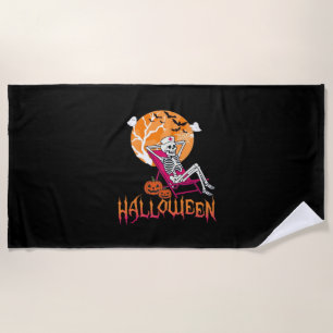 Just Waiting For Halloween Summer Nurse Skeleton P Beach Towel
