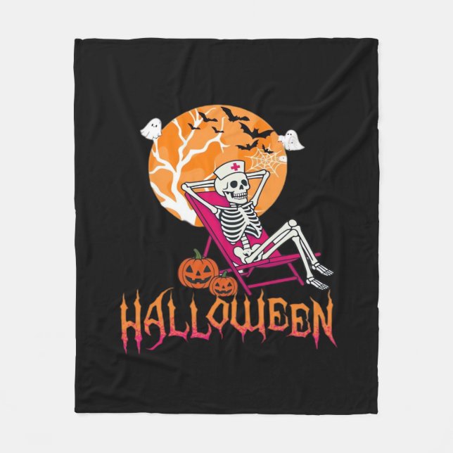 Just Waiting For Halloween Summer Nurse Skeleton P Fleece Blanket (Front)