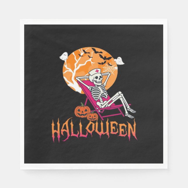 Just Waiting For Halloween Summer Nurse Skeleton P Napkin (Front)