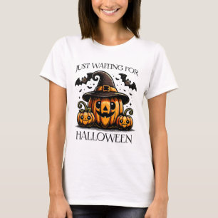 Just Waiting For Halloween Summer Spooky Pumpkin  T-Shirt
