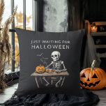 "Just Waiting for Halloween Throw Pillow | Funny<br><div class="desc">Bring a touch of spooky charm to your home with this "Just Waiting for Halloween" Throw Pillow. Featuring a playful skeleton design, this cushion is perfect for Halloween enthusiasts who love to celebrate the season all year round. Whether you’re decorating your living room, bedroom, or any cosy corner, this pillow...</div>
