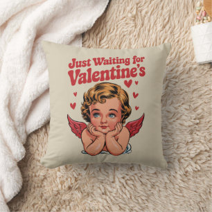 Just Waiting For Valentine's Retro Baby Cupid Love Cushion