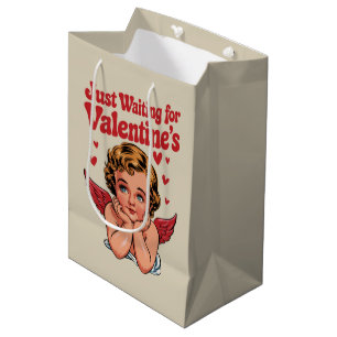Just Waiting For Valentine's Retro Baby Cupid Love Medium Gift Bag