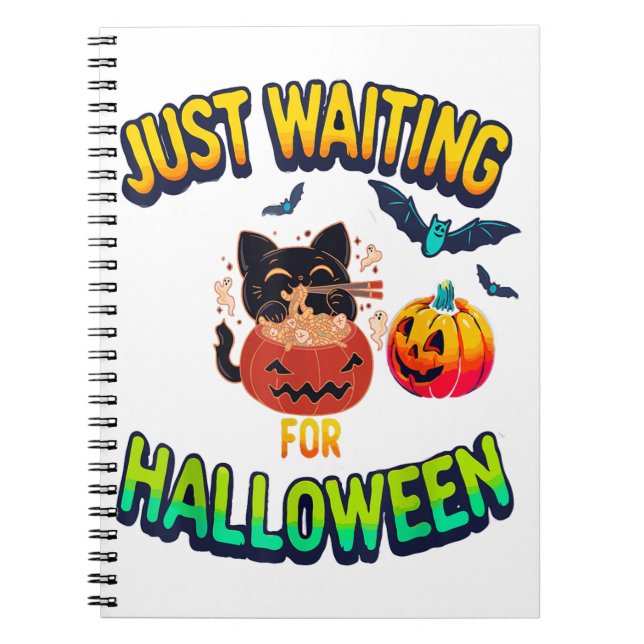 just wating for Halloween Black Cat Van Gogh Starr Notebook (Front)