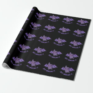 Just Winging It Funny Bat Pun Dark BG Wrapping Paper