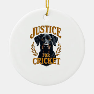 Justice For Cricket Vintage Dog Memorial Typograph Ceramic Tree Decoration