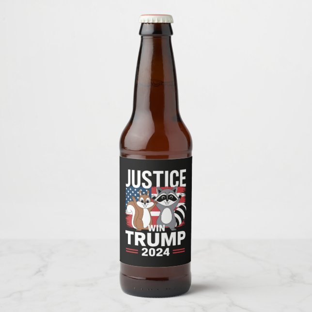 Justice For Peanut Win Trump 2024 Beer Bottle Label (Front)