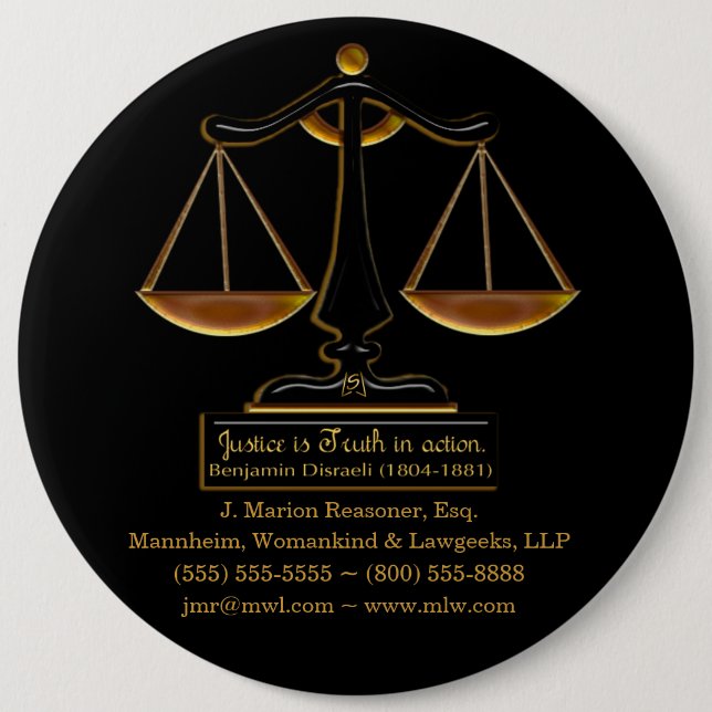 Justice in Action (Personalised Promotional Gift) 6 Cm Round Badge (Front)