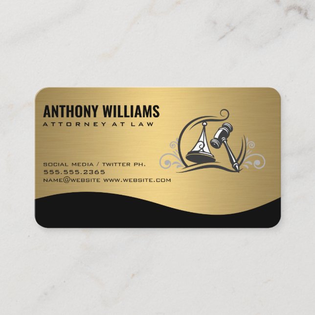 Justice Law Logo | Gold Metallic Business Card (Front)