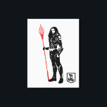 Justice League | Aquaman Pose Noir Pop Art Canvas Print<br><div class="desc">Check out this black and white silhouette of Justice League's Aquaman as he stands with his trident. This noir style graphic is accented with his trident coloured in bright red.</div>