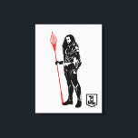 Justice League | Aquaman Pose Noir Pop Art Canvas Print<br><div class="desc">Check out this black and white silhouette of Justice League's Aquaman as he stands with his trident. This noir style graphic is accented with his trident coloured in bright red.</div>