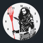 Justice League | Aquaman Pose Noir Pop Art Large Clock<br><div class="desc">Check out this black and white silhouette of Justice League's Aquaman as he stands with his trident. This noir style graphic is accented with his trident coloured in bright red.</div>