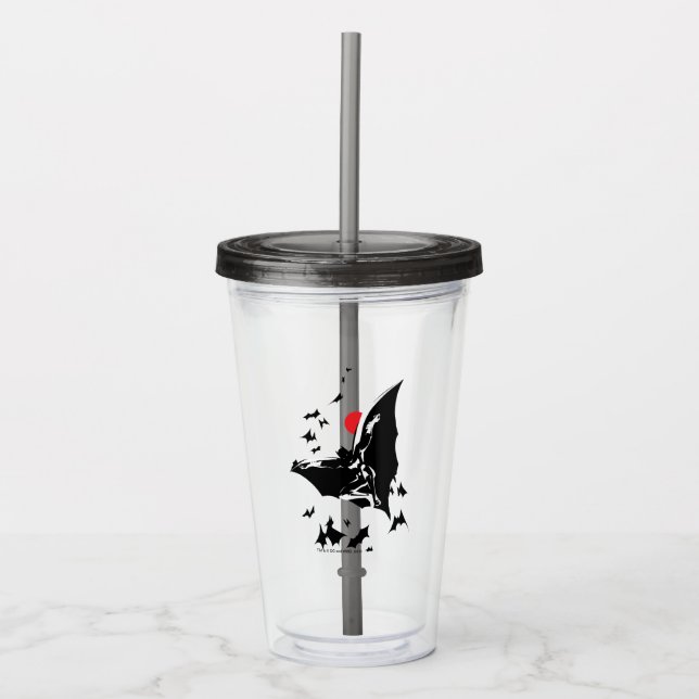 Justice League | Batman in Cloud of Bats Pop Art Acrylic Tumbler (Front)