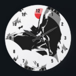 Justice League | Batman in Cloud of Bats Pop Art Large Clock<br><div class="desc">Check out this noir style comic art of Justice League's Batman leaping through the air amongst a cloud of bats. This black and white pop art is offset by a bright red moon in the sky.</div>