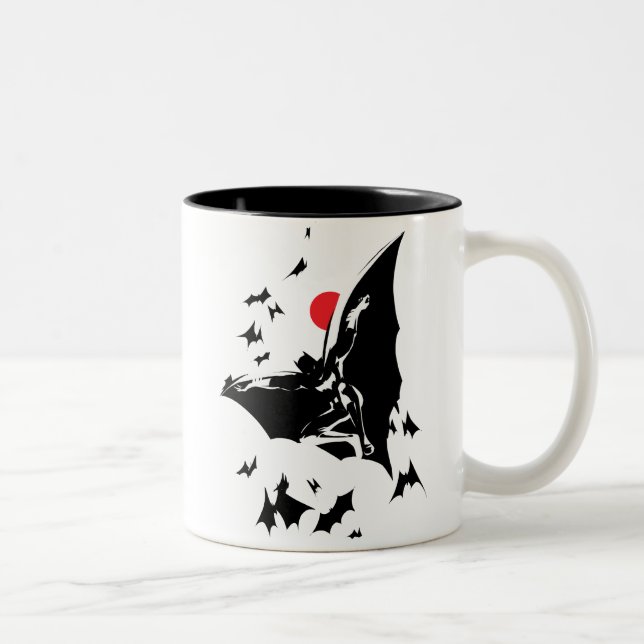 Justice League | Batman in Cloud of Bats Pop Art Two-Tone Coffee Mug (Right)