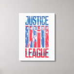 Justice League | Blue & Red Group Pop Art Canvas Print<br><div class="desc">This patriotic Justice League graphic is painted in blue and red,  the members of the League posed in alternating colour stripes in between the Justice League movie logo.</div>